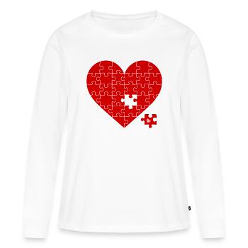 Cœur de puzzle rouge : - T-shirt manches longues Premium bio Femme - blanc - Devant - Julia (174cm)