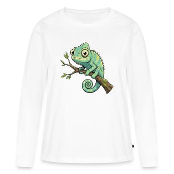 Caméléon sur une branche - T-shirt manches longues Premium bio Femme - blanc - Devant - Julia (174cm)