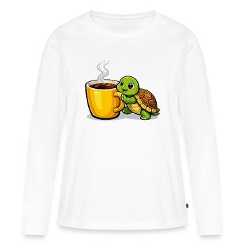 Kaffeeturtle mit dampfendem Becher - Frauen Premium Bio Langarmshirt - Weiß - Vorne - Julia (174cm)