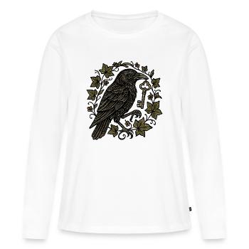 Rabe mit Schlüssel im Efeu - Frauen Premium Bio Langarmshirt - Weiß - Vorne - Julia (174cm)