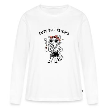 Cute but Psycho – Self-deprecating cat saying - Women's Premium Organic Long Sleeve Shirt - white - Front - Julia (174cm)