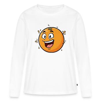 Caricature orange joyeuse - T-shirt manches longues Premium bio Femme - blanc - Devant - Julia (174cm)