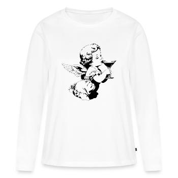 Cocktail Angel – Chérubin avec verre à martini - T-shirt manches longues Premium bio Femme - blanc - Devant - Julia (174cm)
