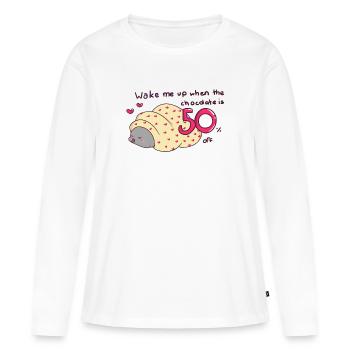 Réveille-moi quand le chocolat est à 50 % de réduction - T-shirt manches longues Premium bio Femme - blanc - Devant - Julia (174cm)