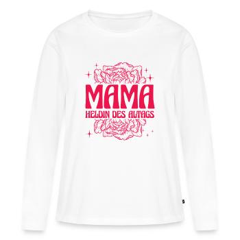 Mama Heldin des Alltags Retro Blumen Design - Frauen Premium Bio Langarmshirt - Weiß - Vorne - Julia (174cm)
