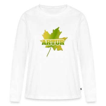 Artur feuille d’érable - T-shirt manches longues Premium bio Femme - blanc - Devant - Julia (174cm)