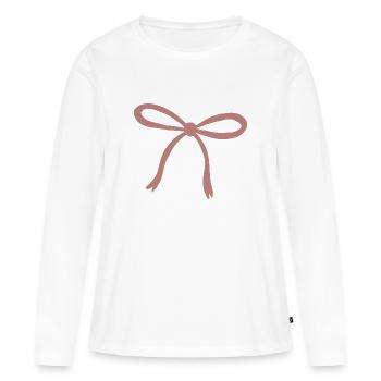 Imprimé ruban rose - T-shirt manches longues Premium bio Femme - blanc - Devant - Julia (174cm)