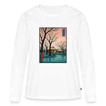 Fleurs traditionnelles de cerisier japonais - T-shirt manches longues Premium bio Femme - blanc - Devant - Julia (174cm)