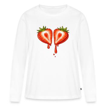 Geteilte Erdbeere mit Herzform  - Frauen Premium Bio Langarmshirt - Weiß - Vorne - Julia (174cm)