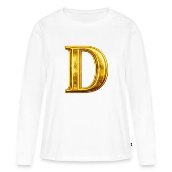 Monogramme en D Or - T-shirt manches longues Premium bio Femme - blanc - Devant - Julia (174cm)