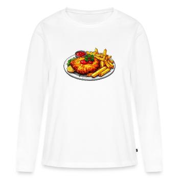 Schnitzel mit Pommes - Frauen Premium Bio Langarmshirt - Weiß - Vorne - Julia (174cm)