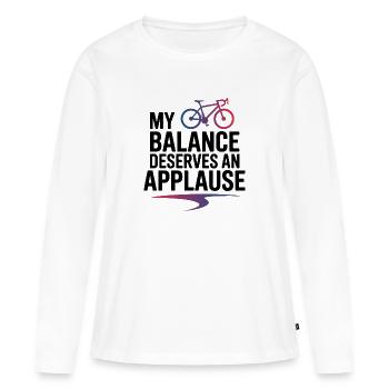 Cyclisme artistique : mon équilibre mérite des applaudissements - T-shirt manches longues Premium bio Femme - blanc - Devant - Julia (174cm)