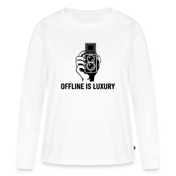 Hors ligne, c’est un linogravure de luxe pour appareil photo vintage - T-shirt manches longues Premium bio Femme - blanc - Devant - Julia (174cm)