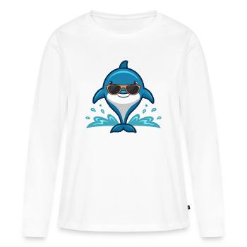 Dauphin chic sur les vagues - T-shirt manches longues Premium bio Femme - blanc - Devant - Julia (174cm)