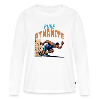 Sprinteur : Pure Dynamite - T-shirt manches longues Premium bio Femme - blanc - Devant - Julia (174cm)