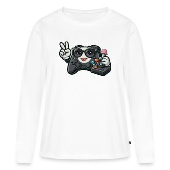 Manette de jeu Kawaii WWII - T-shirt manches longues Premium bio Femme - blanc - Devant - Julia (174cm)