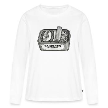 Sardines avec étiquette de tôle vintage au citron - T-shirt manches longues Premium bio Femme - blanc - Devant - Julia (174cm)