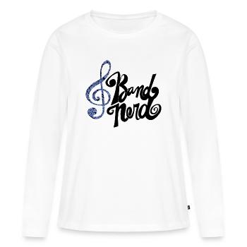 Clé de sol indigo mosaïque - T-shirt manches longues Premium bio Femme - blanc - Devant - Julia (174cm)