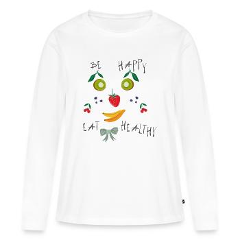 Be Happy  Obst - Frauen Premium Bio Langarmshirt - Weiß - Vorne - Julia (174cm)
