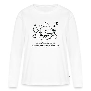 Loup Somnolent et Résolutions de Pause - T-shirt manches longues Premium bio Femme - blanc - Devant - Julia (174cm)