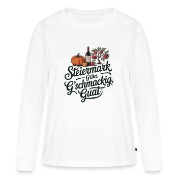  Steiermark Griin Gschmackig Guat Kürbis Apfelbaum - Frauen Premium Bio Langarmshirt - Weiß - Vorne - Julia (174cm)