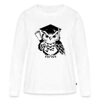 Clever owl with a doctor's hat and diploma - Women's Premium Organic Long Sleeve Shirt - white - Front - Julia (174cm)