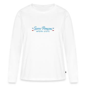 Serre Poncon Coordonnées Lac - T-shirt manches longues Premium bio Femme - blanc - Devant - Julia (174cm)