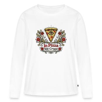 In der Pizza krusten wir Floral Crest - Frauen Premium Bio Langarmshirt - Weiß - Vorne - Julia (174cm)