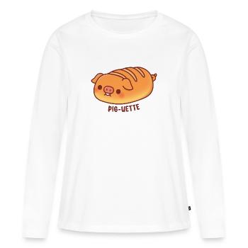 Mignonne baguette de cochon Pig-uette Drôle - T-shirt manches longues Premium bio Femme - blanc - Devant - Julia (174cm)