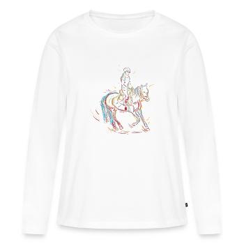 Pferde Mädchen Skizze - Frauen Premium Bio Langarmshirt - Weiß - Vorne - Julia (174cm)