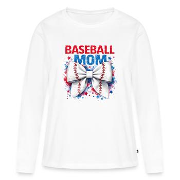 Vibrant Baseball Bow Mom Cute Game Day Aesthetic - Women's Premium Organic Long Sleeve Shirt - white - Front - Julia (174cm)