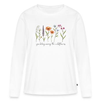 Minimalist Wildflowers Line Art - Elegant  - Women's Premium Organic Long Sleeve Shirt - white - Front - Julia (174cm)