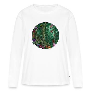 Peinture circulaire de la jungle tropicale - T-shirt manches longues Premium bio Femme - blanc - Devant - Julia (174cm)