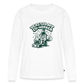 La levure est mon collègue | Humour de brasseur - T-shirt manches longues Premium bio Femme - blanc - Devant - Julia (174cm)