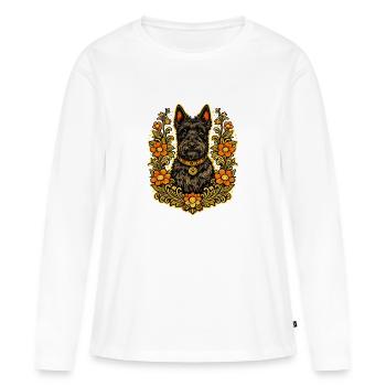 Floral Frame Scottish Terrier - Frauen Premium Bio Langarmshirt - Weiß - Vorne - Julia (174cm)