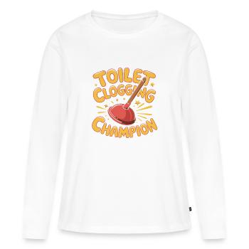 Champion du bouchon des toilettes, Chouchouteuse drôle - T-shirt manches longues Premium bio Femme - blanc - Devant - Julia (174cm)