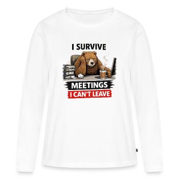 Survive Meetings Bear Desk Coffee - T-shirt manches longues Premium bio Femme - blanc - Devant - Julia (174cm)