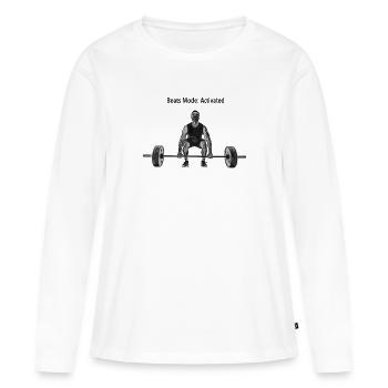 Mode Beats Actif : Renforcement musculaire - T-shirt manches longues Premium bio Femme - blanc - Devant - Julia (174cm)