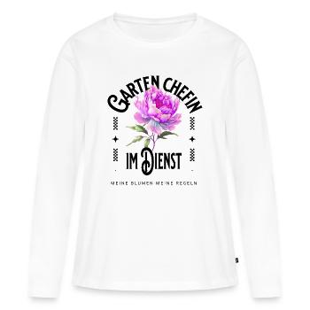 Die Gartenchefin - Deine Blumen, deine Regeln - Frauen Premium Bio Langarmshirt - Weiß - Vorne - Julia (174cm)