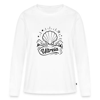 Ultreïa chemin de Saint-Jacques Compostelle - T-shirt manches longues Premium bio Femme - blanc - Devant - Julia (174cm)