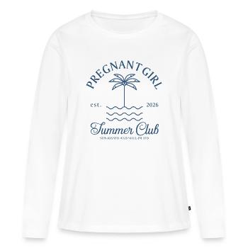 Annonce de grossesse été 2026 - T-shirt manches longues Premium bio Femme - blanc - Devant - Julia (174cm)