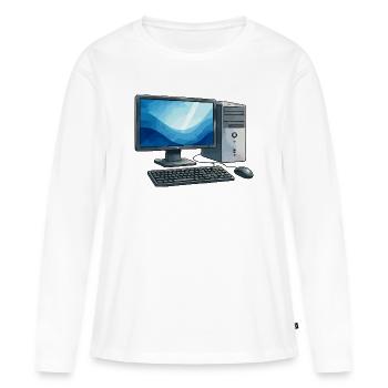 Retro PC Arbeitsstation Illustration - Frauen Premium Bio Langarmshirt - Weiß - Vorne - Julia (174cm)