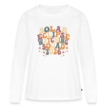 Équipe d’éclipse solaire 2026 - T-shirt manches longues Premium bio Femme - blanc - Devant - Julia (174cm)