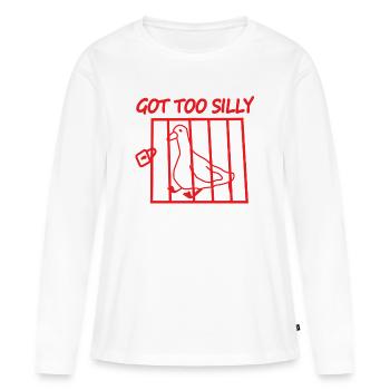 Oiseau rouge en cage – Trop bête - T-shirt manches longues Premium bio Femme - blanc - Devant - Julia (174cm)