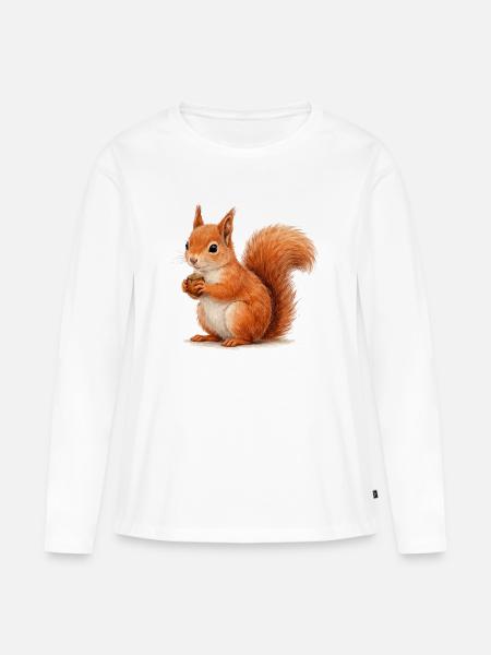 Eichhörnchen mit Eichel Illustration - Frauen Premium Bio Langarmshirt - Weiß