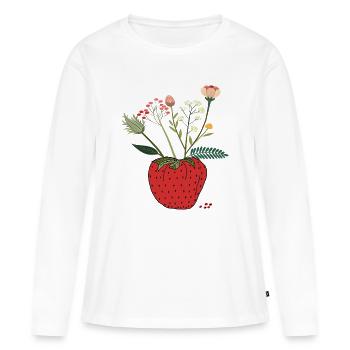 Fraise avec bouquet de fleurs - T-shirt manches longues Premium bio Femme - blanc - Devant - Julia (174cm)