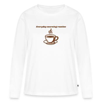 Sûra design Routine matinale : tasse de café fumante - T-shirt manches longues Premium bio Femme - blanc - Devant - Julia (174cm)