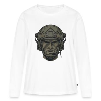Taktisches Soldaten Portrait mit Combat Helm - Frauen Premium Bio Langarmshirt - Weiß - Vorne - Julia (174cm)