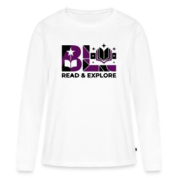 Read Explore Buch Typografie - Frauen Premium Bio Langarmshirt - Weiß - Vorne - Julia (174cm)