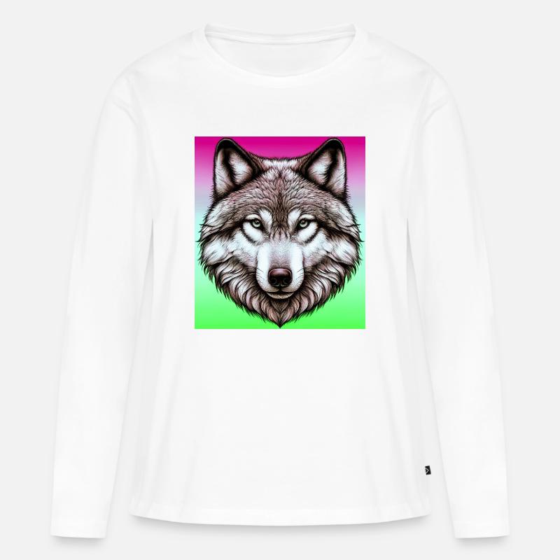 Wolf - Frauen Premium Bio Langarmshirt - Weiß